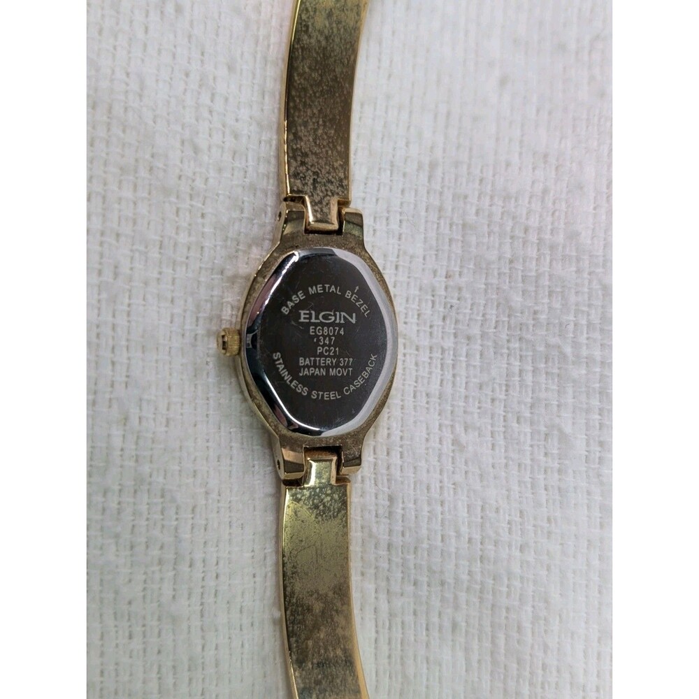 Elgin EG8074 Diamond Cut Half Bangle Watch MOP Dial Gold Tone - UNTESTED - Picture 6 of 9